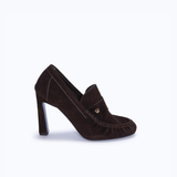 PENNY HEELS - DARK SUEDE BROWN