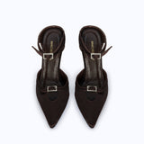 MARGAUX BROWN - SATIN WEDGE MULE - manc