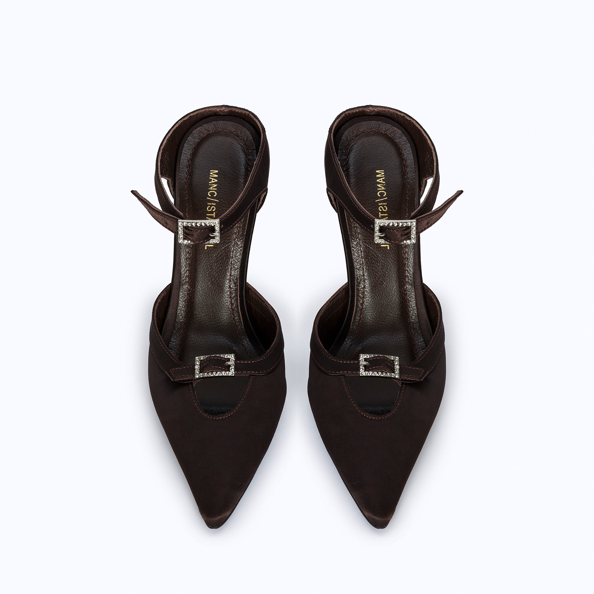 MARGAUX BROWN - SATIN WEDGE MULE - manc