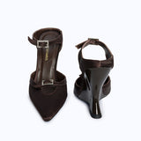 MARGAUX BROWN - SATIN WEDGE MULE - manc