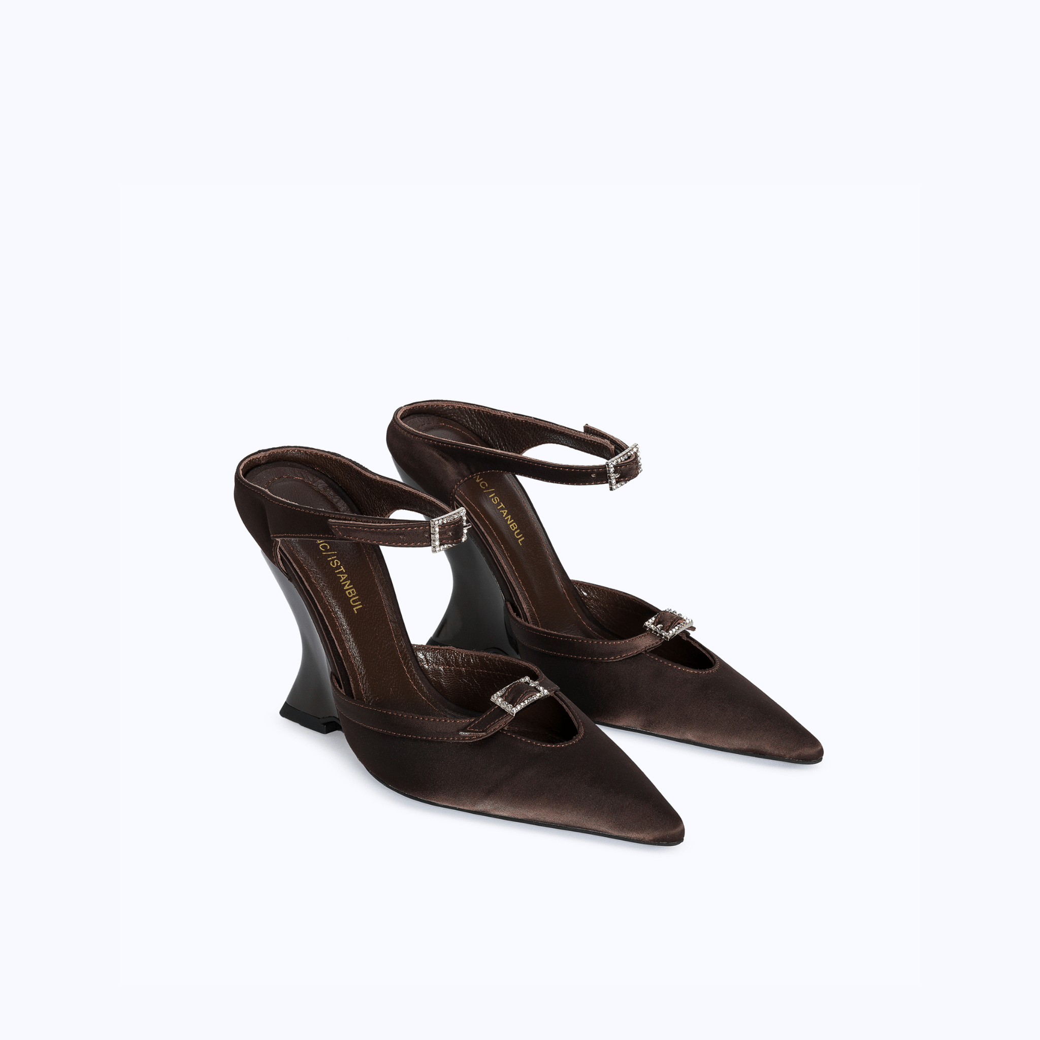 MARGAUX BROWN - SATIN WEDGE MULE - manc