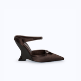 MARGAUX BROWN - SATIN WEDGE MULE - manc