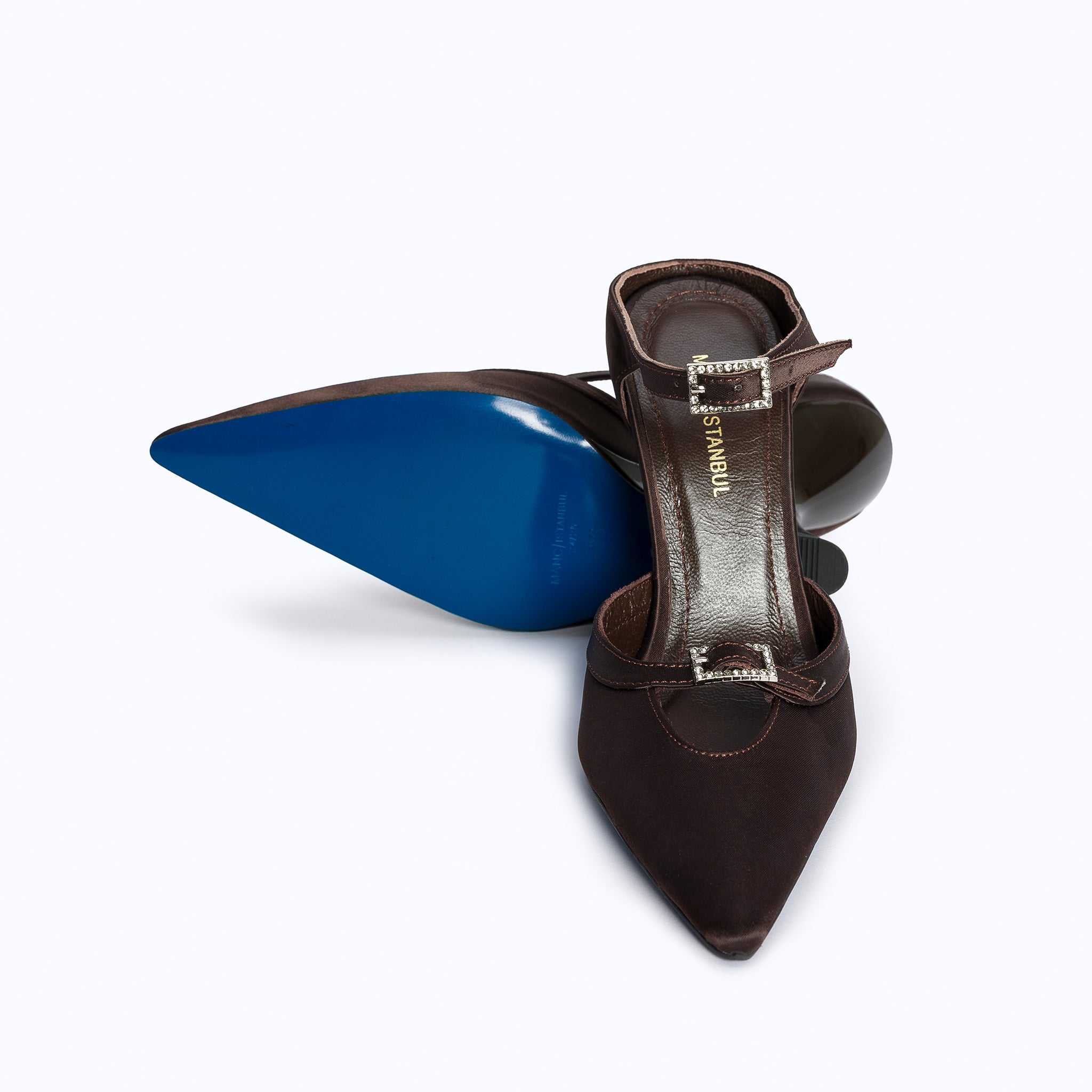 MARGAUX BROWN - SATIN WEDGE MULE - manc