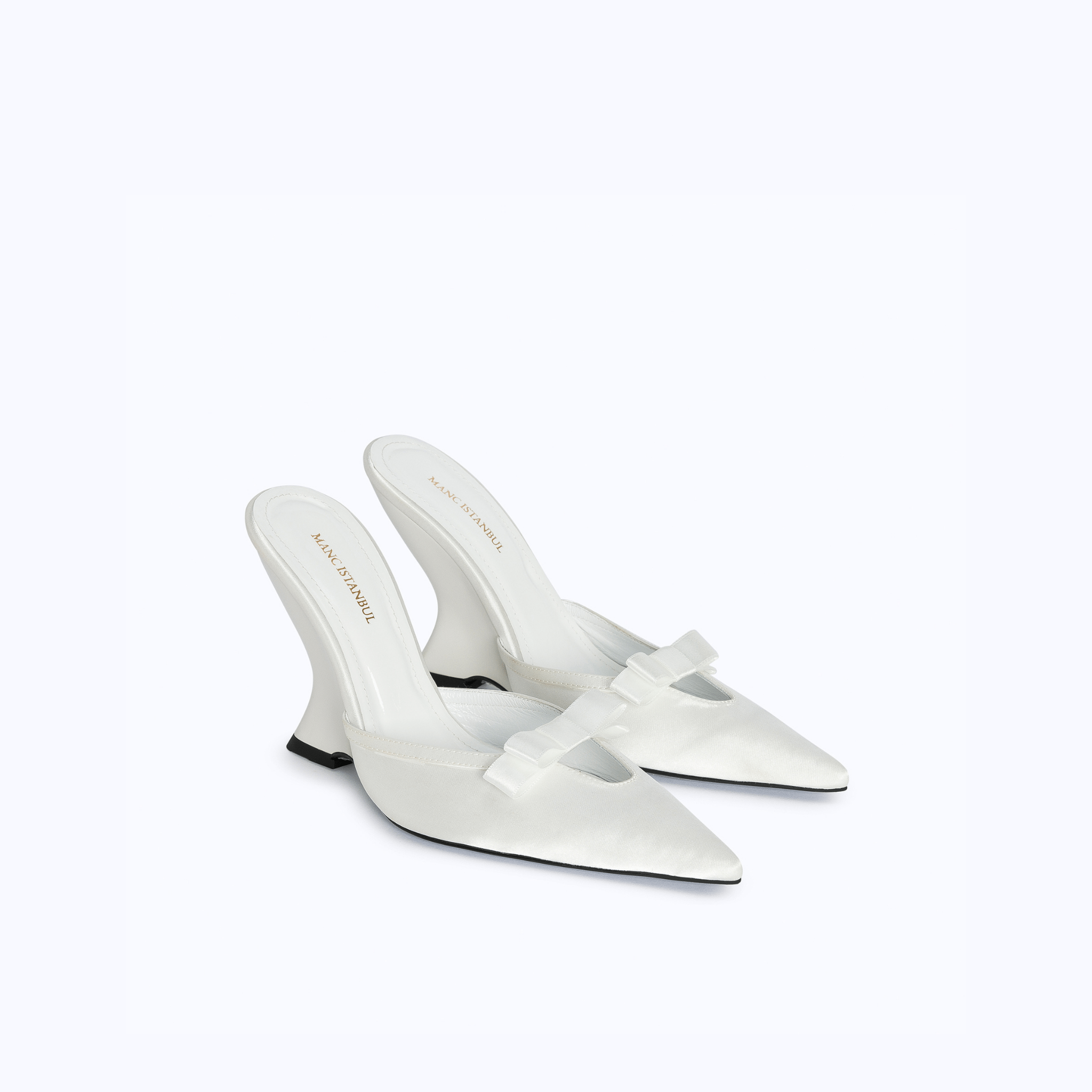MARGAUX WHITE - SATIN WEDGE MULE - manc