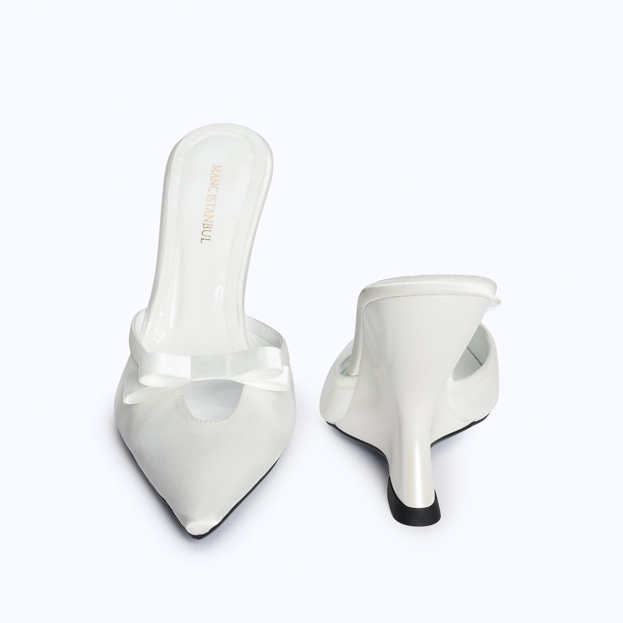 MARGAUX WHITE - SATIN WEDGE MULE - manc