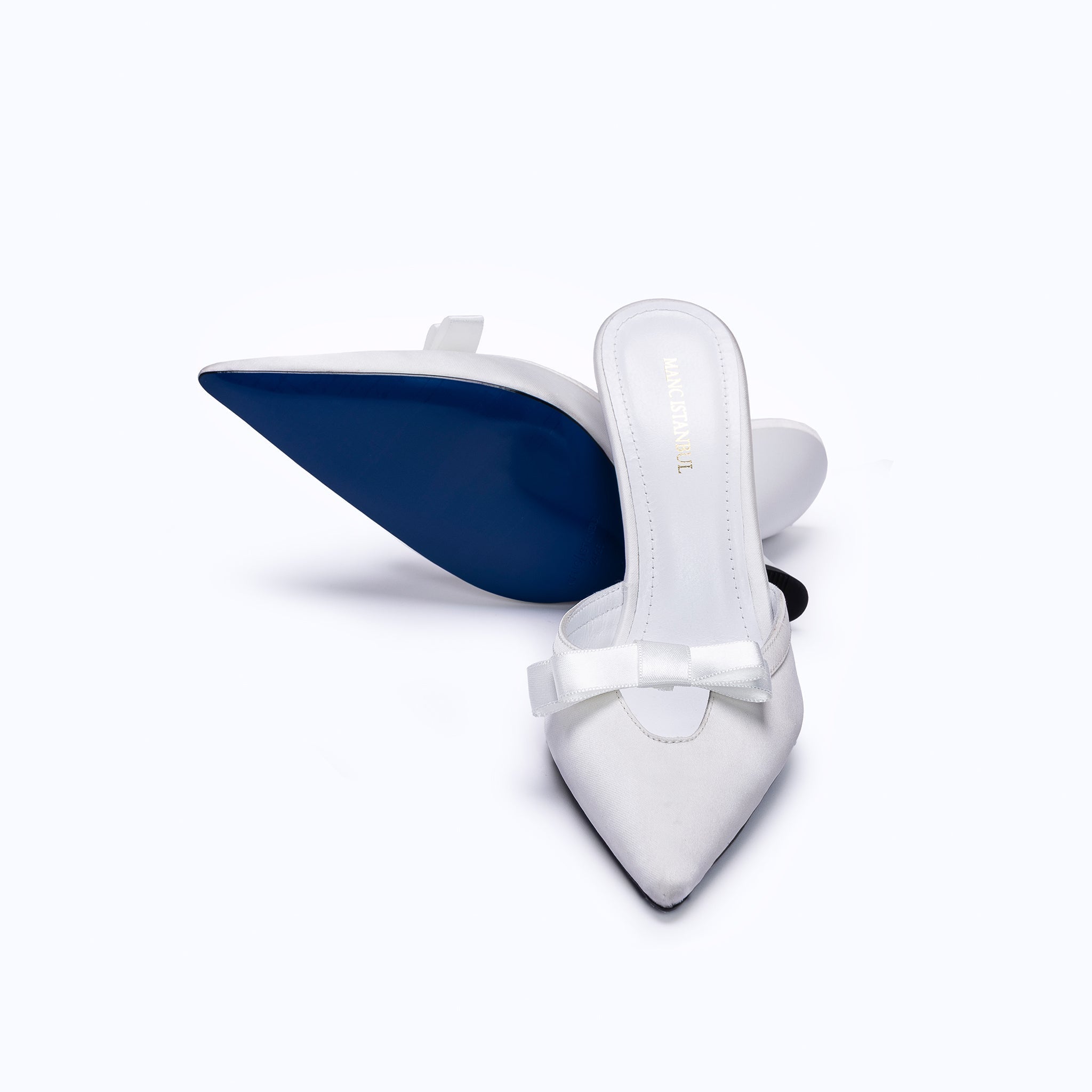 MARGAUX WHITE - SATIN WEDGE MULE - manc
