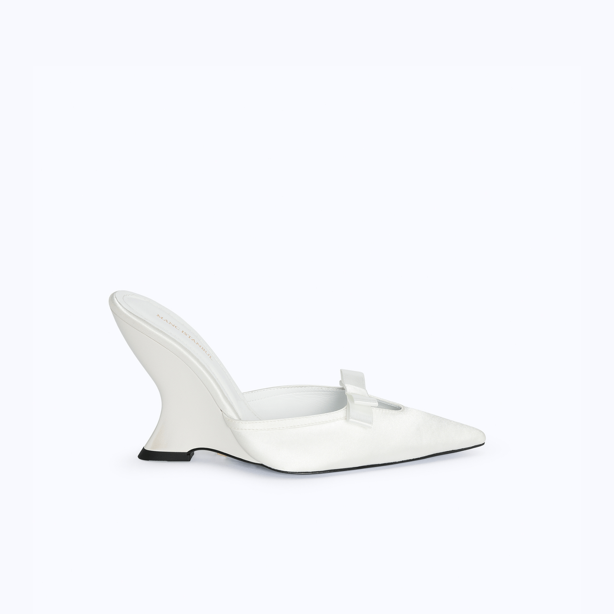 MARGAUX WHITE - SATIN WEDGE MULE - manc