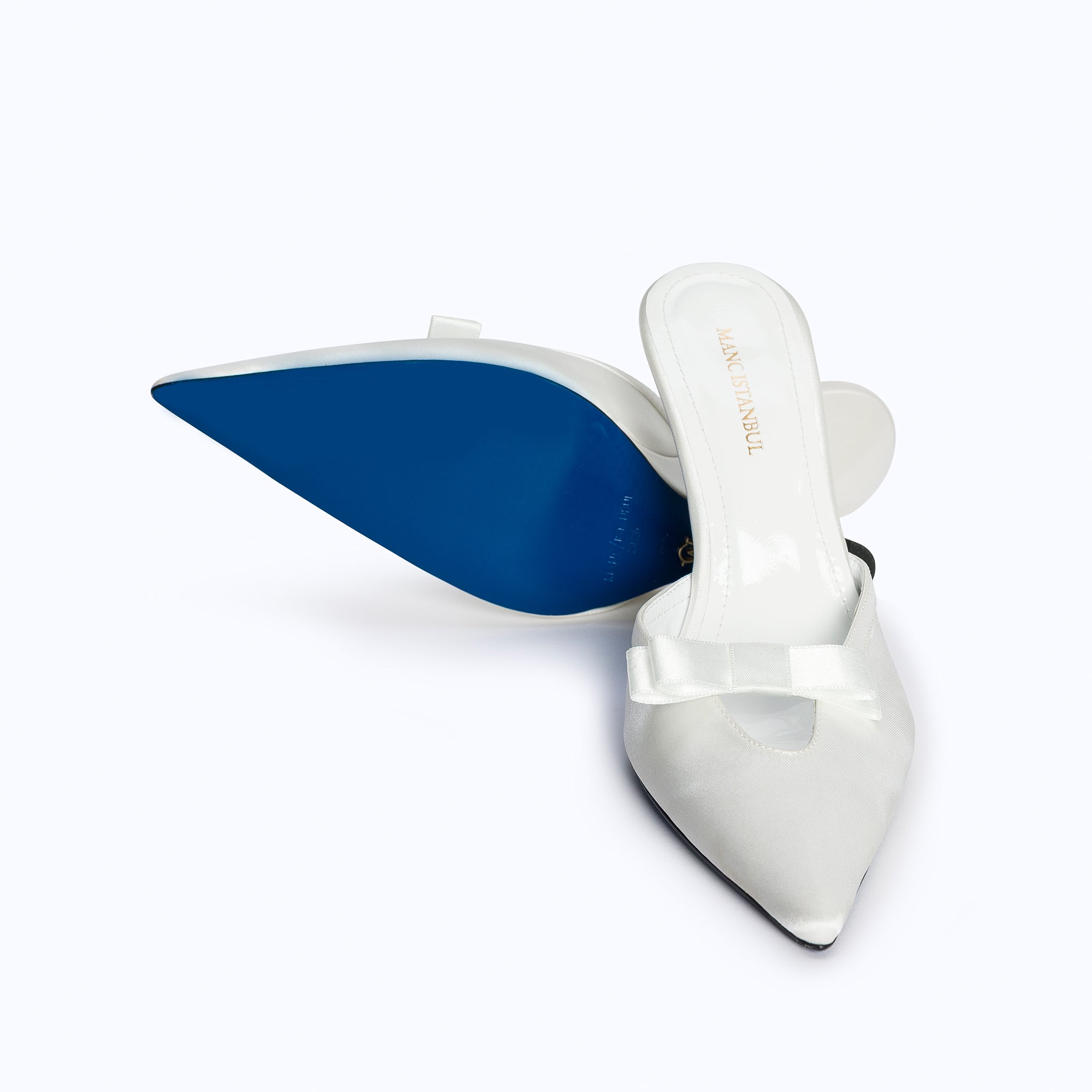 MARGAUX WHITE - SATIN WEDGE MULE - manc